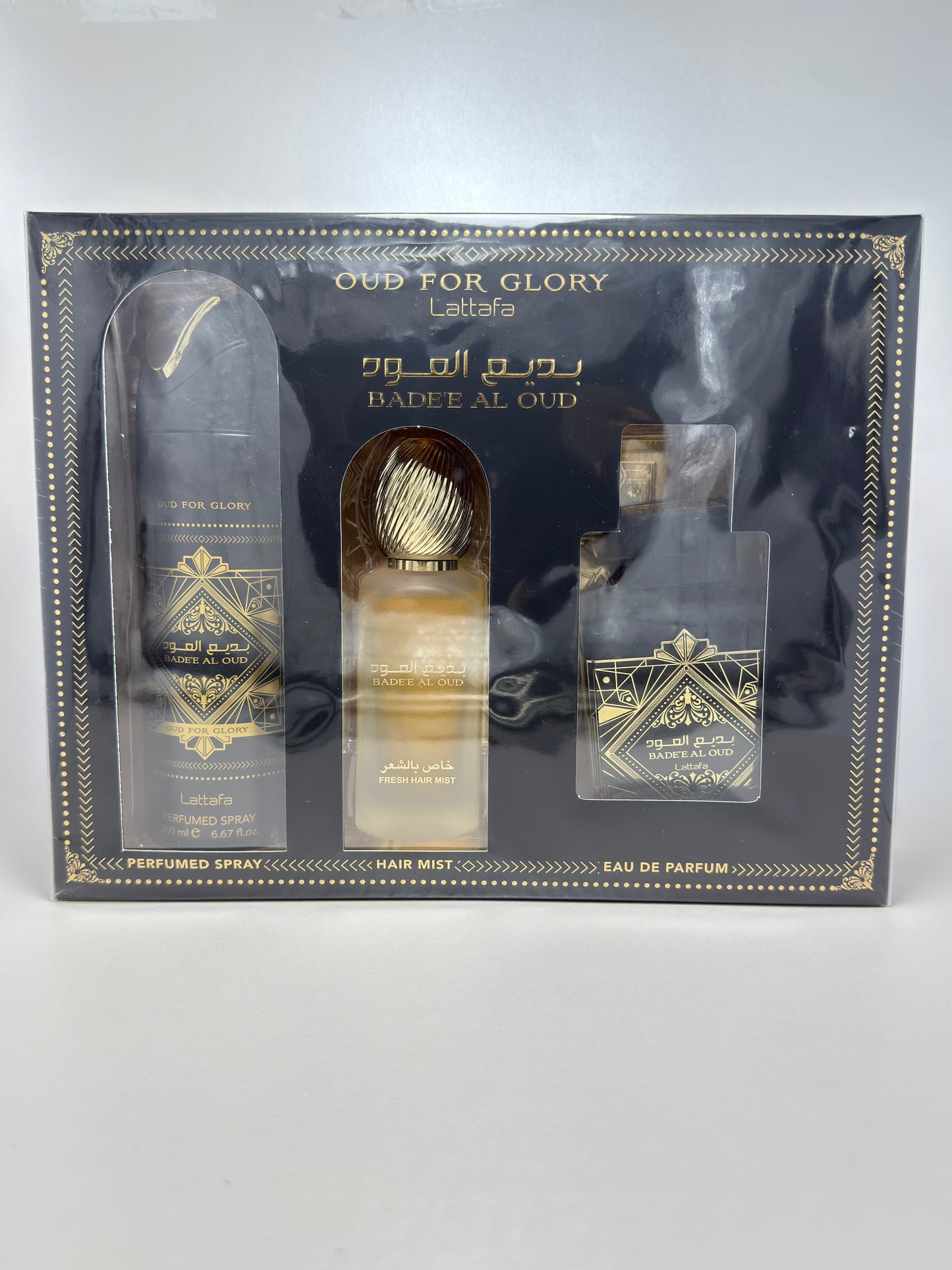 Lattafa Bade’e Al Oud Oud For Glory Estuche Eau de Parfum + Hair Mist + Perfumed Spray