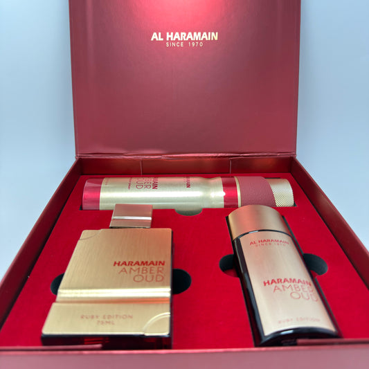 Al Haramain Amber Oud Ruby Edition Estuche Extrait de Parfum 75 ml + 25 ml + Deodorant Body Spray 200 ml