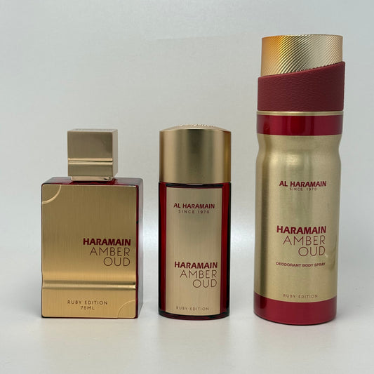 Al Haramain Amber Oud Ruby Edition Estuche Extrait de Parfum 75 ml + 25 ml + Deodorant Body Spray 200 ml