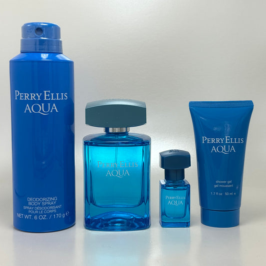 Perry Ellis Aqua Estuche Eau de Toilette 100 ml + 7.5 ml + Body Spray 170 g + Shower Gel 50 ml
