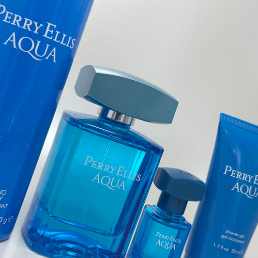 Perry Ellis Aqua Estuche Eau de Toilette 100 ml + 7.5 ml + Body Spray 170 g + Shower Gel 50 ml